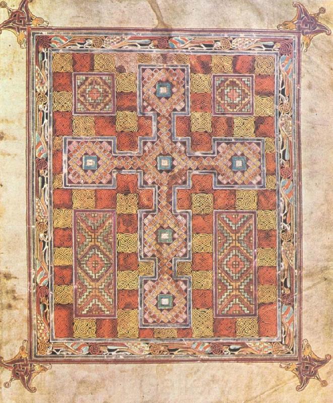 unknow artist Rug page with cross from the Evangeliarium Van Lindisfarne Spain oil painting art